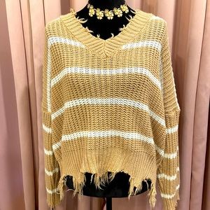 Nude sweater w/white stripes